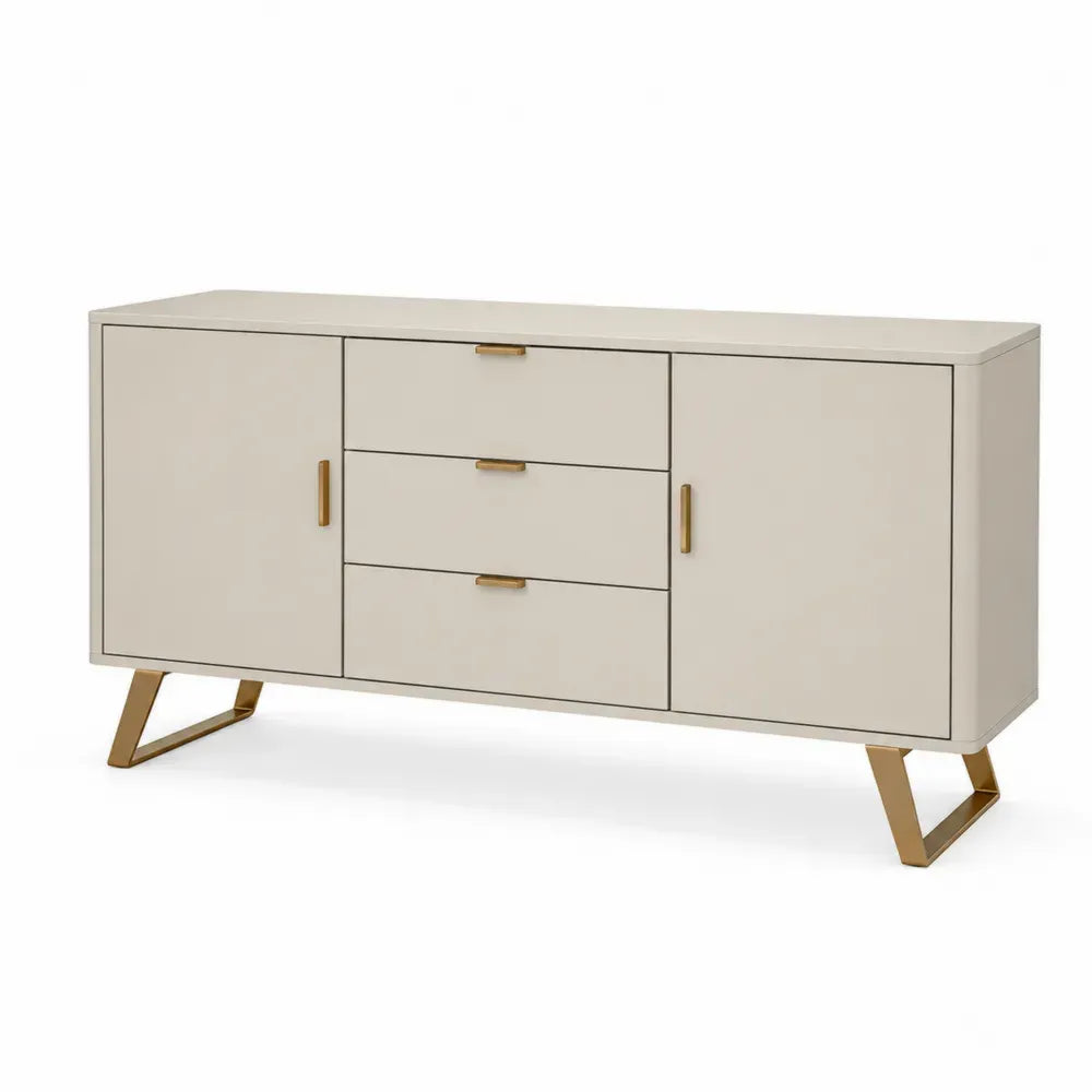 Sideboard Buffet Schrank rechteckig mit 2 Türen 3 Schubladen MDF Stahl Creme Goldfarben 160 x 40 x 78 cm