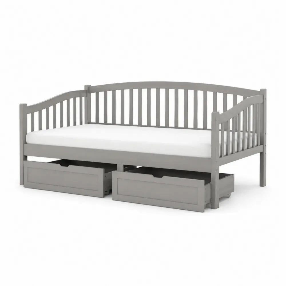 Tagesbett mit 2 Schubladen und Lattenrost rechteckig Kiefernholz MDF Grau Weiß 206 x 96 x 86 cm