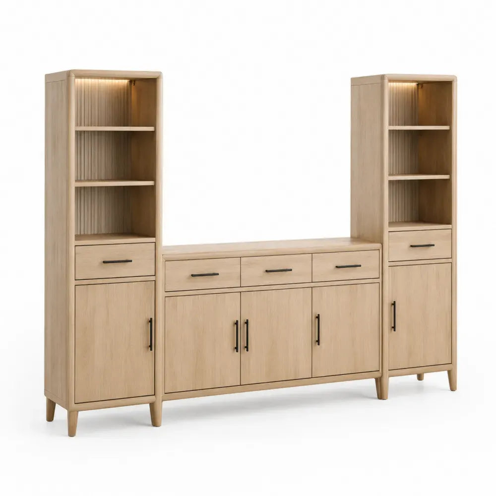 Buffetschrank Küchenbuffet mit LED 5 Türen 5 Schubladen offenen Regalen melaminbeschichtete Spanplatte Eiche Natur Schwarz 240 x 40 x 180 cm
