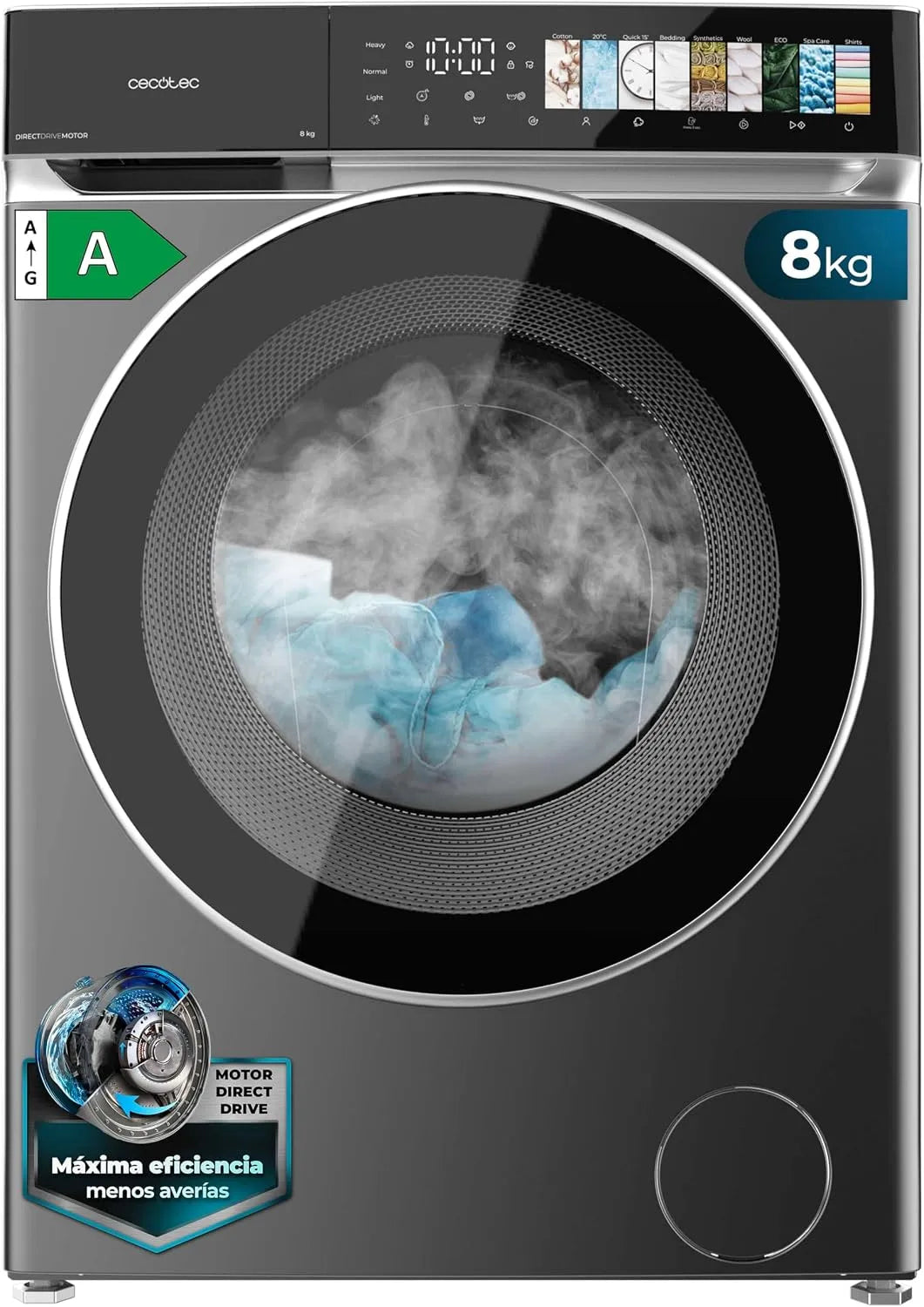 Cecotec Bolero DressCode 8970 Waschmaschine, 11 Programme, 8 kg, Energieklasse A, Spa Care und XXL-Tür, 1400 rpm, SteamMax