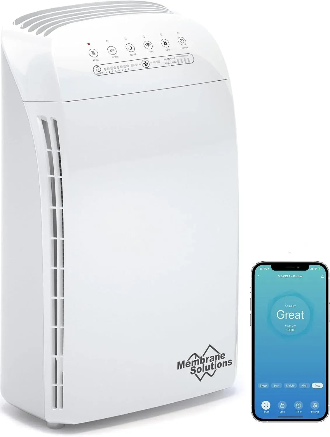 Luftreiniger, 22 dB, Membrane MSA3S, Smart Air Purifier Unterstützung Alexa, HEPA Luftfilter Intelligent 22dB, gegen 99, 97% Staub