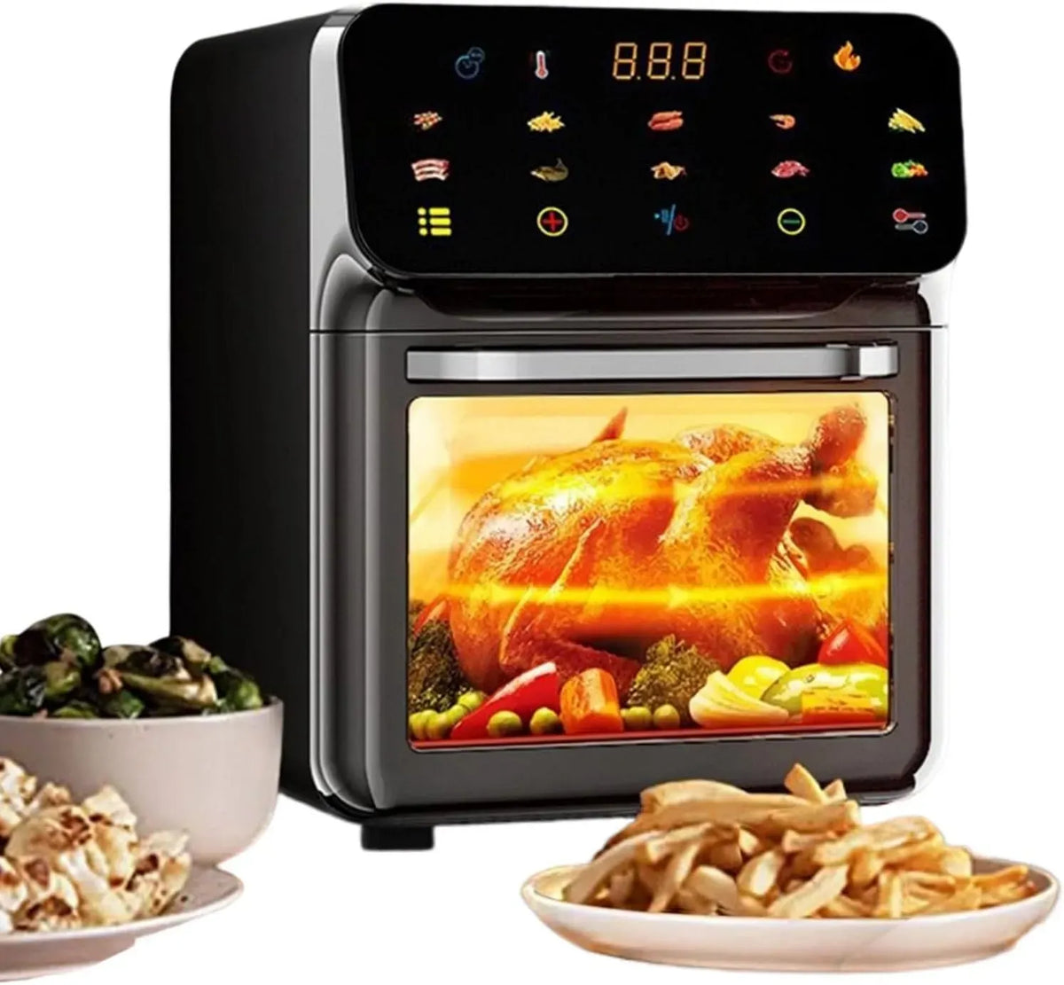 Heißluftfritteuse, 0 bis 200 °C, Pizza, elektrische Fritteuse ohne Öl, Air Fryer Toaster Ofen Kombi 2 Einschübe