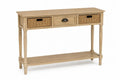 Konsolentisch mit 3 Schubladen und unterer Ablage 120 x 35 x 80 cm Kautschukholz MDF Rattan rechteckig Naturholz Naturbeige Schwarz