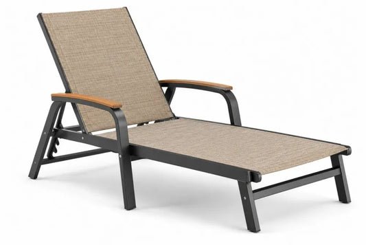 Sonnenliege Gartenliege verstellbar mit Armlehnen 195 x 64 x 96 cm Aluminium Polyester Beige Schwarz Braun