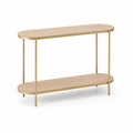 Konsolentisch mit unterer Ablage 120 x 35 x 80 cm MDF-Platte Stahl länglich oval Eiche Natur Goldfarben