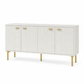 Sideboard Buffet Schrank rechteckig mit 4 Türen Rillenfront MDF Stahl Weiß Goldfarben 160 x 40 x 80 cm