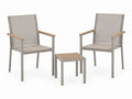 Gartenstuhl Set 3-teilig mit Beistelltisch Aluminium Taupe Beige Naturbraun mit Akazienholz und PVC-beschichtetem Polyester Stuhl je 58 x 64 x 90 cm Tisch 45 x 45 x 45 cm