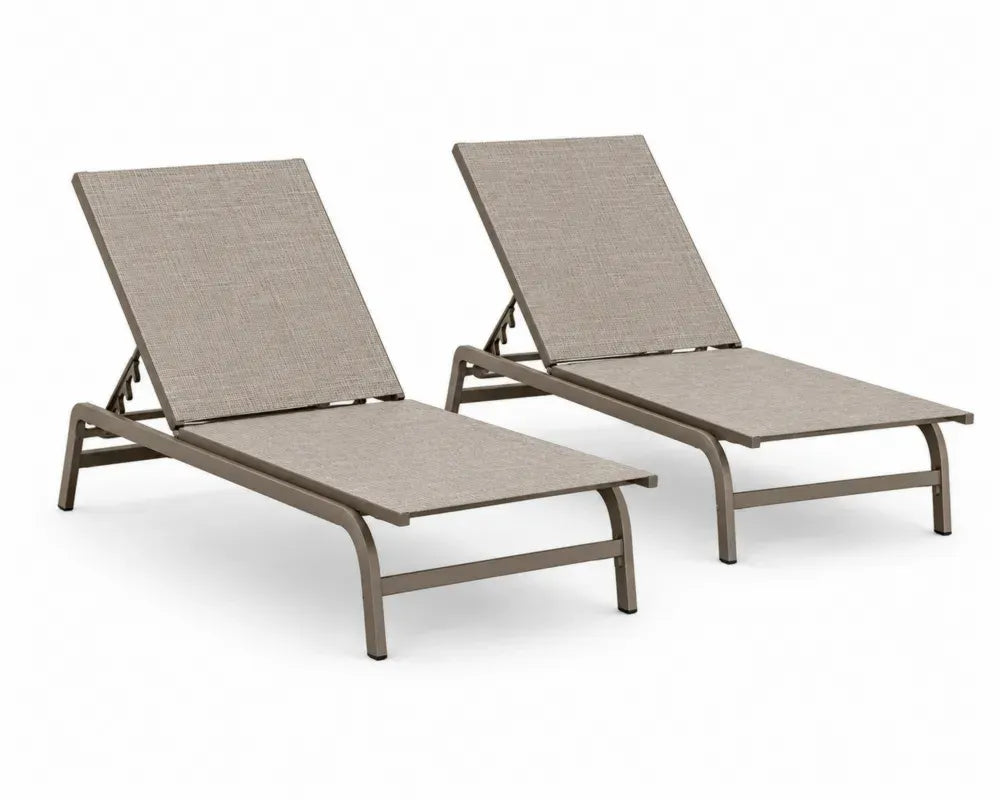 Sonnenliegen 2er Set verstellbar ohne Armlehnen Aluminium PVC-beschichtetes Polyestergewebe Taupe Beige-Grau je 190 x 61 x 96 cm