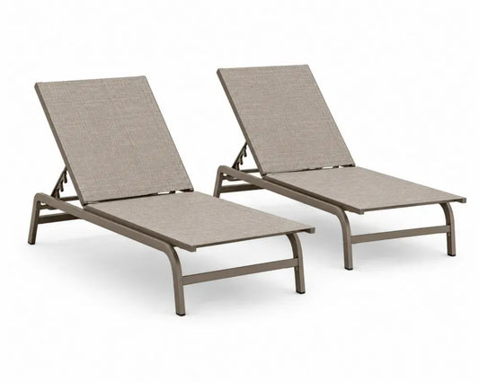 Sonnenliegen 2er Set verstellbar ohne Armlehnen Aluminium PVC-beschichtetes Polyestergewebe Taupe Beige-Grau je 190 x 61 x 96 cm