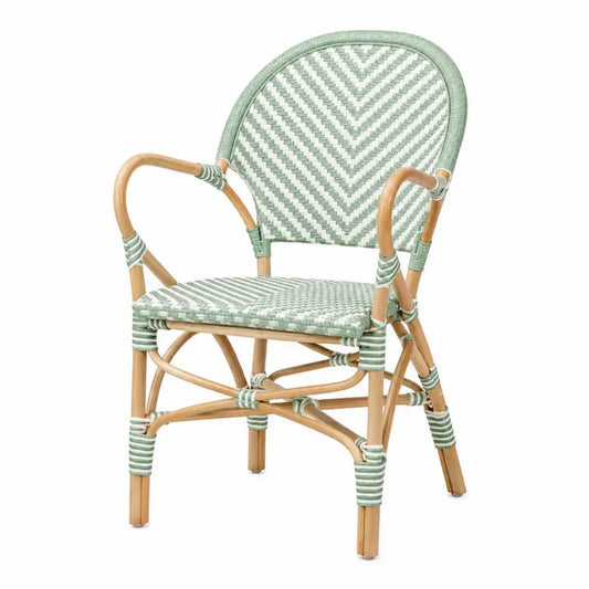 Esszimmerstuhl Bistrostuhl Armlehnstuhl mit Rattanrohrrahmen PE-Rattan Geflecht Natur Mintgrün Weiß 57 x 60 x 88 cm