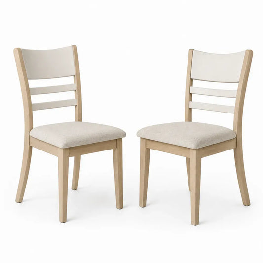 2er Set Esszimmerstühle gepolstert mit Sprossenrücken Kautschukholz Polyester Naturholz hell Cremeweiß 45 x 55 x 96 cm