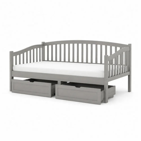 Tagesbett mit 2 Schubladen und Lattenrost rechteckig Kiefernholz MDF Grau Weiß 206 x 96 x 86 cm