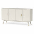 Sideboard Buffet Schrank rechteckig mit 4 Türen Rillenfront MDF Kautschukholz Creme Goldfarben 160 x 40 x 76 cm