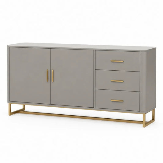 Sideboard Buffetschrank rechteckig mit 2 Türen 3 Schubladen MDF Stahl Taupe Goldfarben 150 x 40 x 80 cm