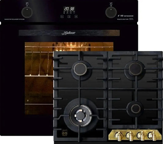 Backofen EH 6367 10Funktionen+Erdgas/Propangas, 90cm, 79 L, Einbau, autark, Schwarz, Kaiser Gas Herd-Set +KCG 6335 Em, 3,8 KW WOK, Einbau Herd