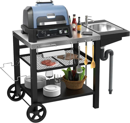 Ninja Q1000 Q2000 Elektrischer Pizzaofen, 107x63x81cm, Outdoor, Grill, Grilltish mit Spüle für woodfire, Outdoor küche Waschtisch