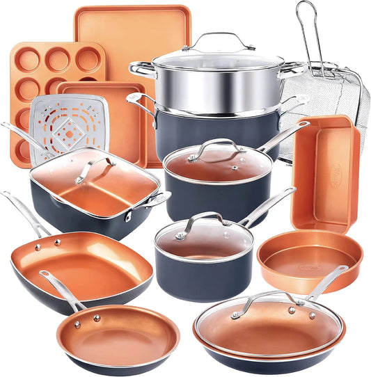 Geschirrspüler, Spülmaschine, GOTHAM STEEL 20-teiliges, Edelstahl, Ungiftige PFOA/PFOS/PTFE-freie Keramik und Titan, kühl bleibende Edelstahlgriffe