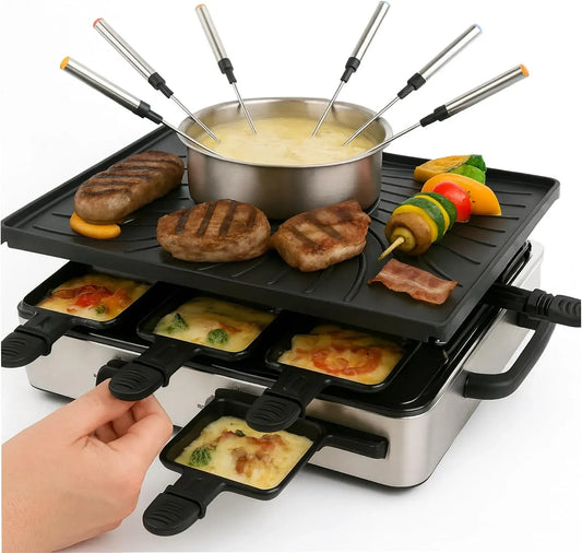 Fondue, Topf, Grill, Grillplatte, Raclette Fondue Set 8 Personen Set