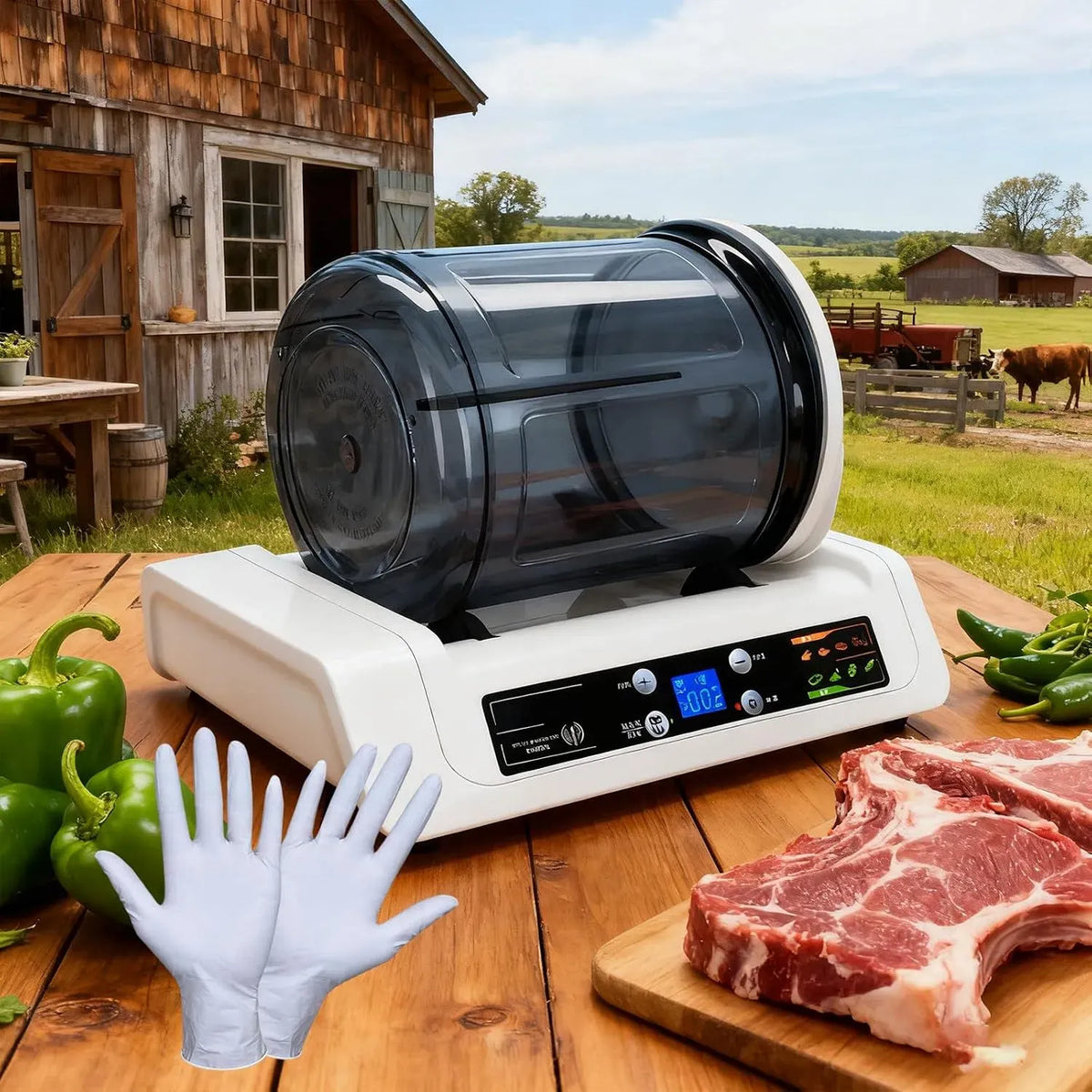 Touch Control, Schwein, Vakuum Marinator 5L, 15 Minuten Marinierung für Rind, inklusive 50 Einweghandschuhen, Hammel, Huhn